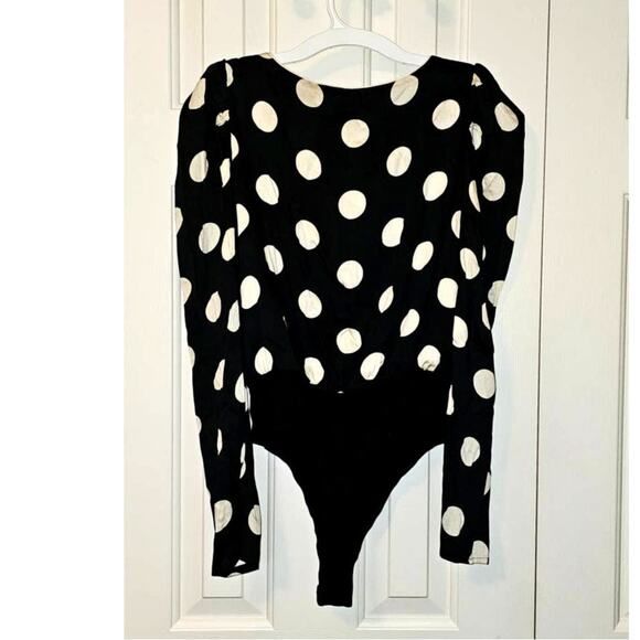 New Free People Miss Me B&W Polka Dot Bodysuit Size Small - Picture 6 of 6